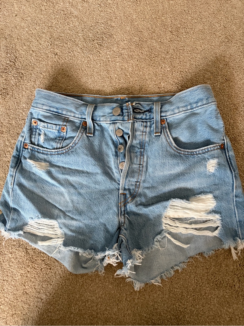Levi's 501 Original Distressed High Rise Denim Shorts Light Wash W24 56327-0177